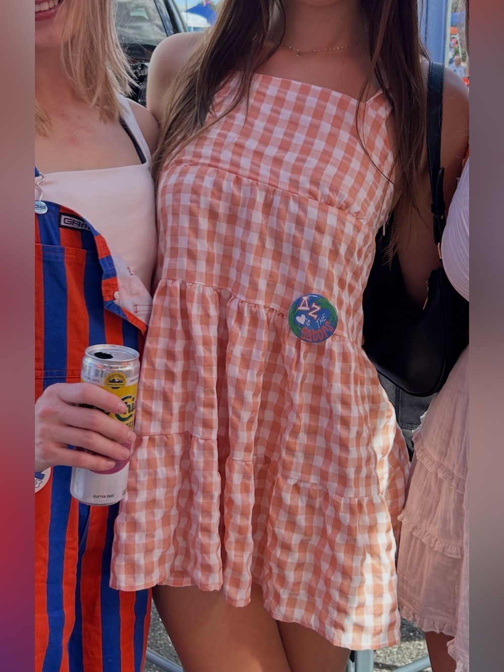 Old Navy Peach and White Gingham Mini Dress